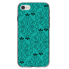 DistinctInk® Clear Shockproof Hybrid Case for Apple iPhone / Samsung Galaxy / Google Pixel - Coral Blue Black Floral Pattern
