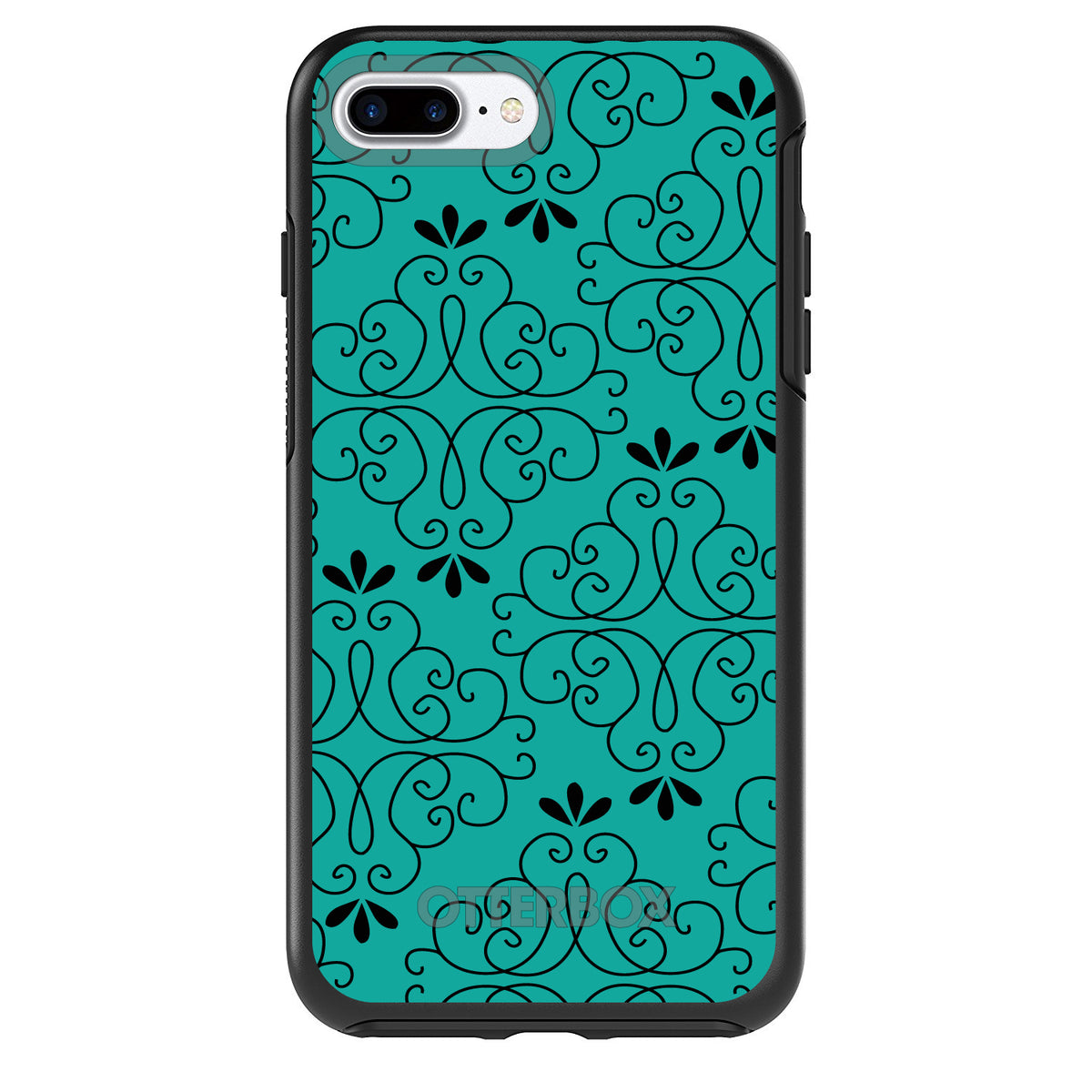 Coral Blue Black Floral Pattern OtterBox Symmetry Case for iPhone & Galaxy, view 2