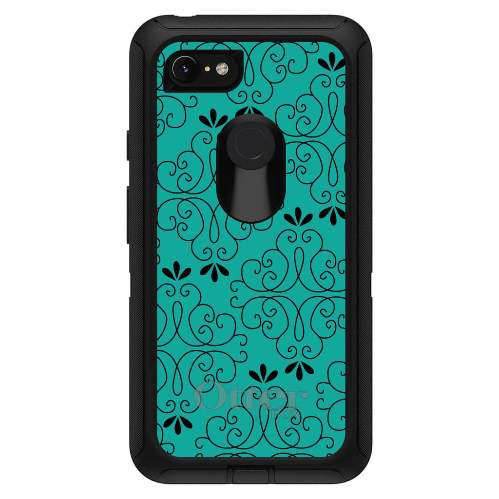 Coral Blue Black Floral Pattern OtterBox Defender Case for iPhone & Galaxy, view 18
