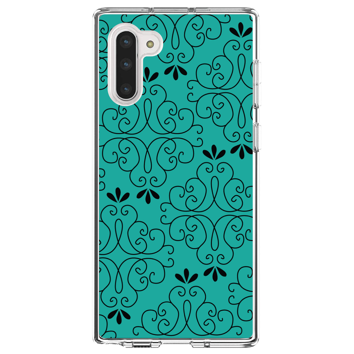 Coral Blue Black Floral Pattern Clear Shockproof iPhone Case, view 9