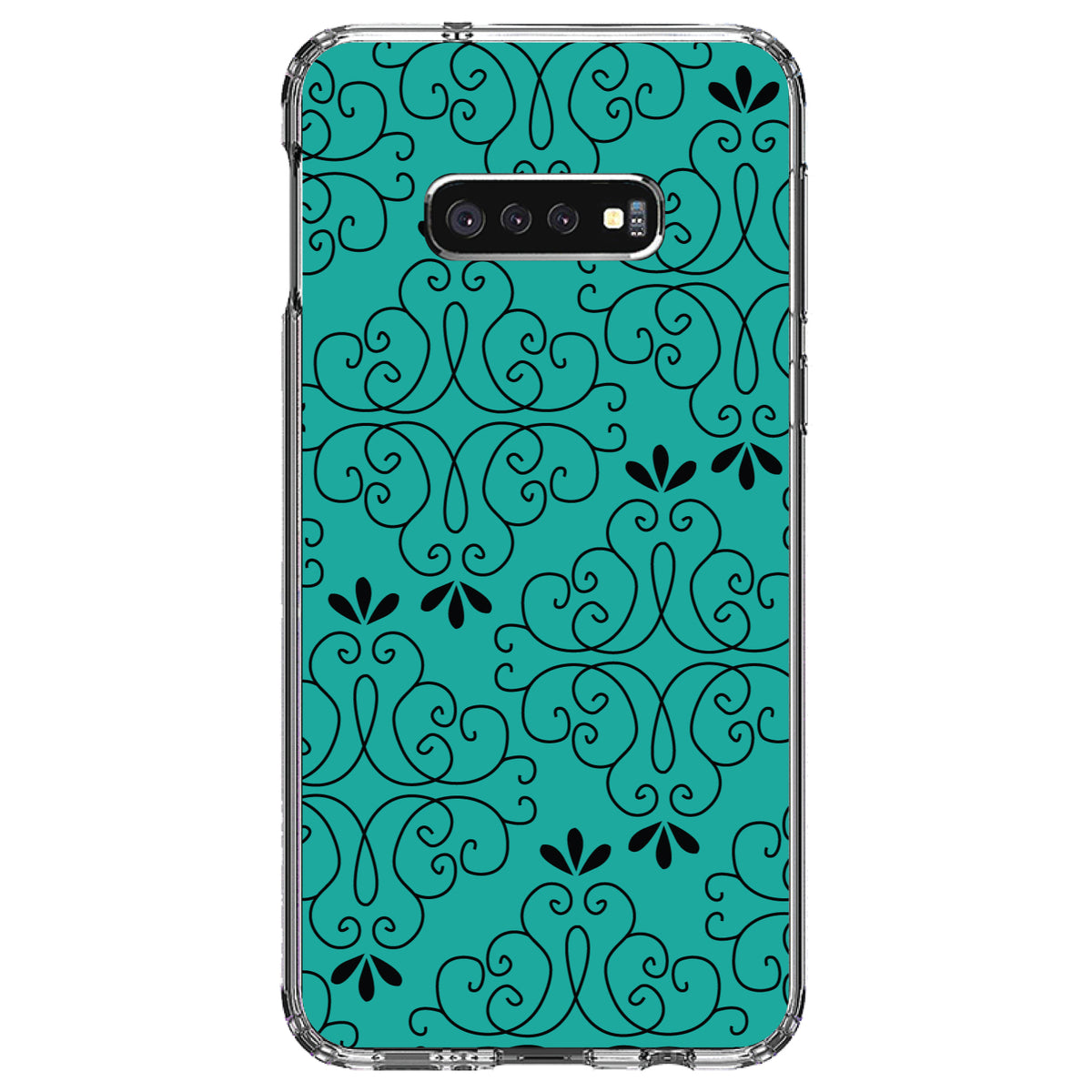 Coral Blue Black Floral Pattern Clear Shockproof iPhone Case, view 18