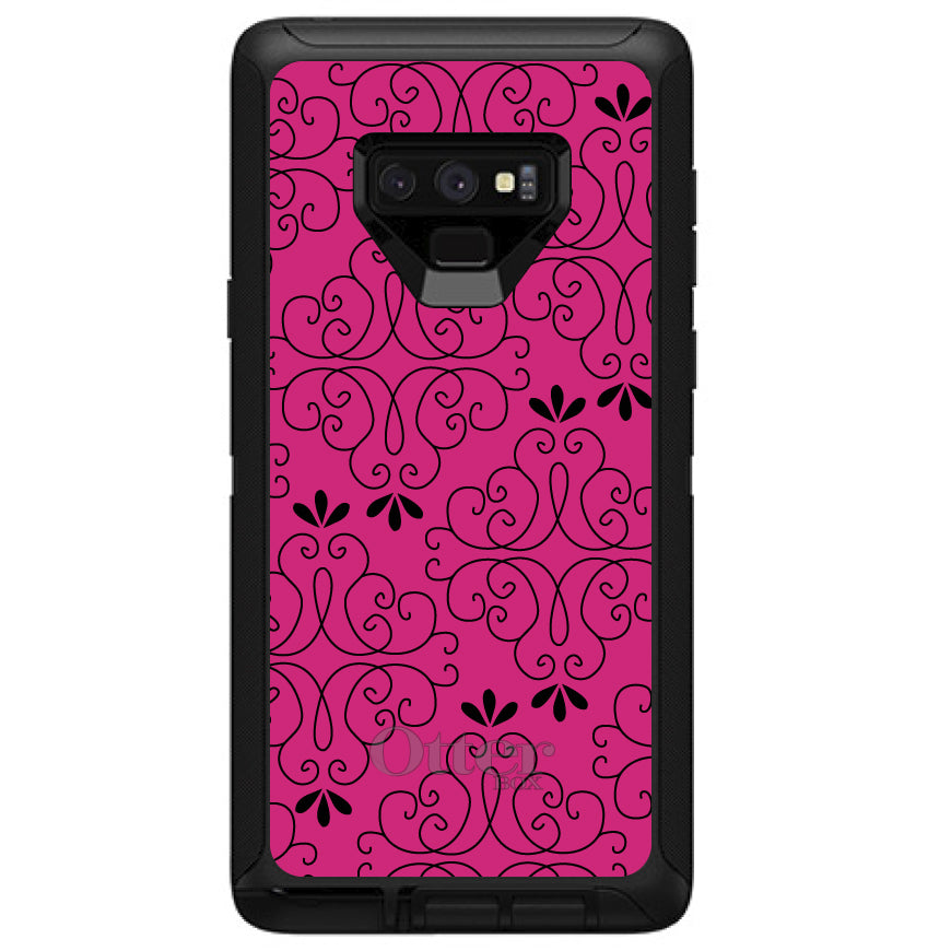 Neon Pink Black Floral Pattern OtterBox Defender Case for iPhone & Galaxy, view 16