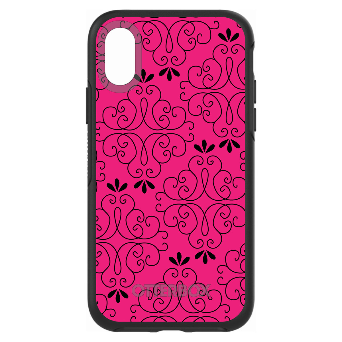 Neon Pink Black Floral Pattern OtterBox Symmetry Case for iPhone & Galaxy, view 4