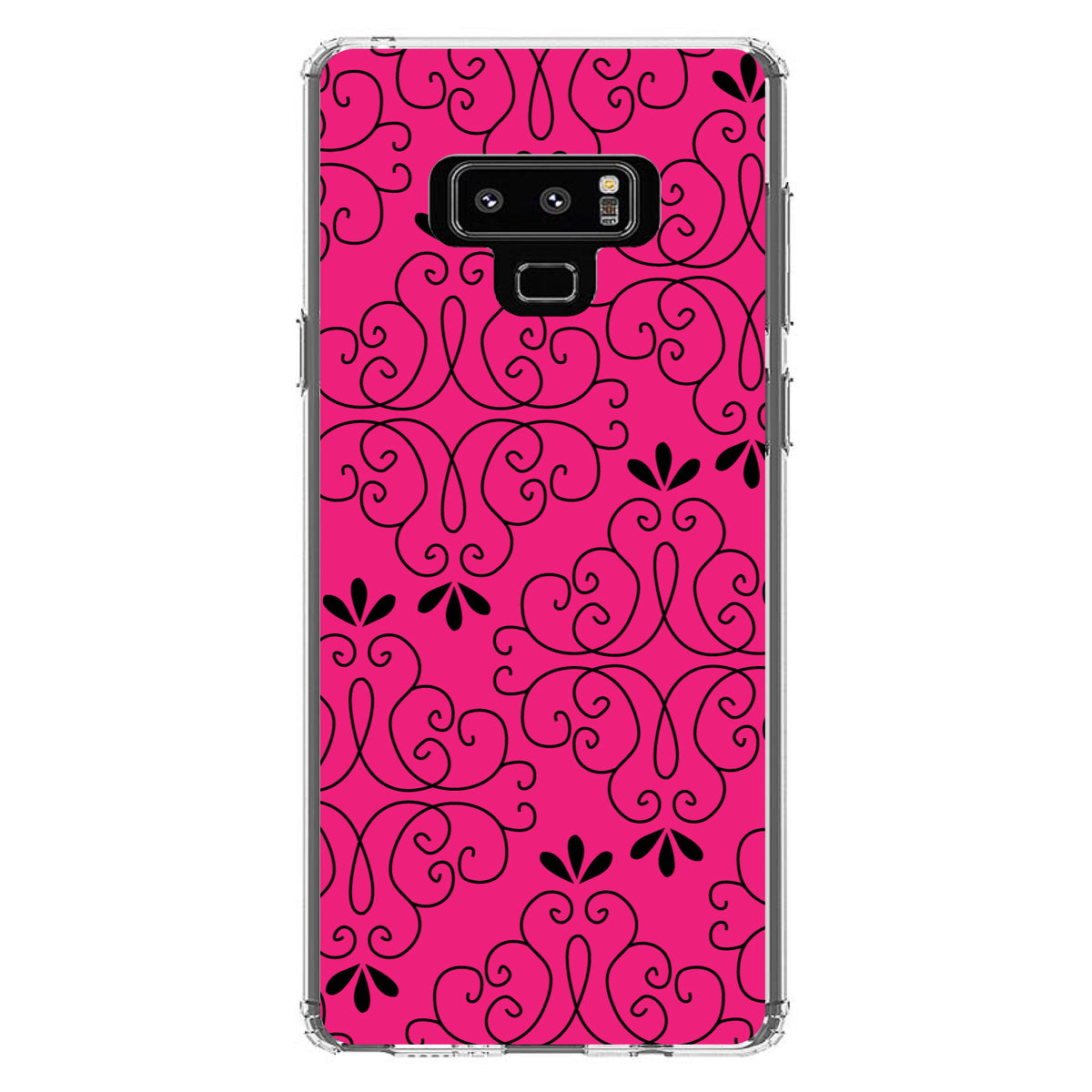 Neon Pink Black Floral Pattern Clear Shockproof iPhone Case, view 11