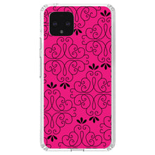 DistinctInk® Clear Shockproof Hybrid Case for Apple iPhone / Samsung Galaxy / Google Pixel - Neon Pink Black Floral Pattern