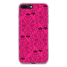 DistinctInk® Clear Shockproof Hybrid Case for Apple iPhone / Samsung Galaxy / Google Pixel - Neon Pink Black Floral Pattern