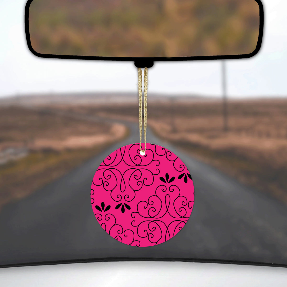 Neon Pink Black Floral Pattern Ceramic Ornament, view 3