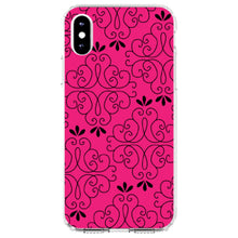 DistinctInk® Clear Shockproof Hybrid Case for Apple iPhone / Samsung Galaxy / Google Pixel - Neon Pink Black Floral Pattern