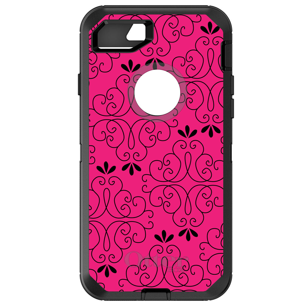 Neon Pink Black Floral Pattern OtterBox Defender Case for iPhone & Galaxy