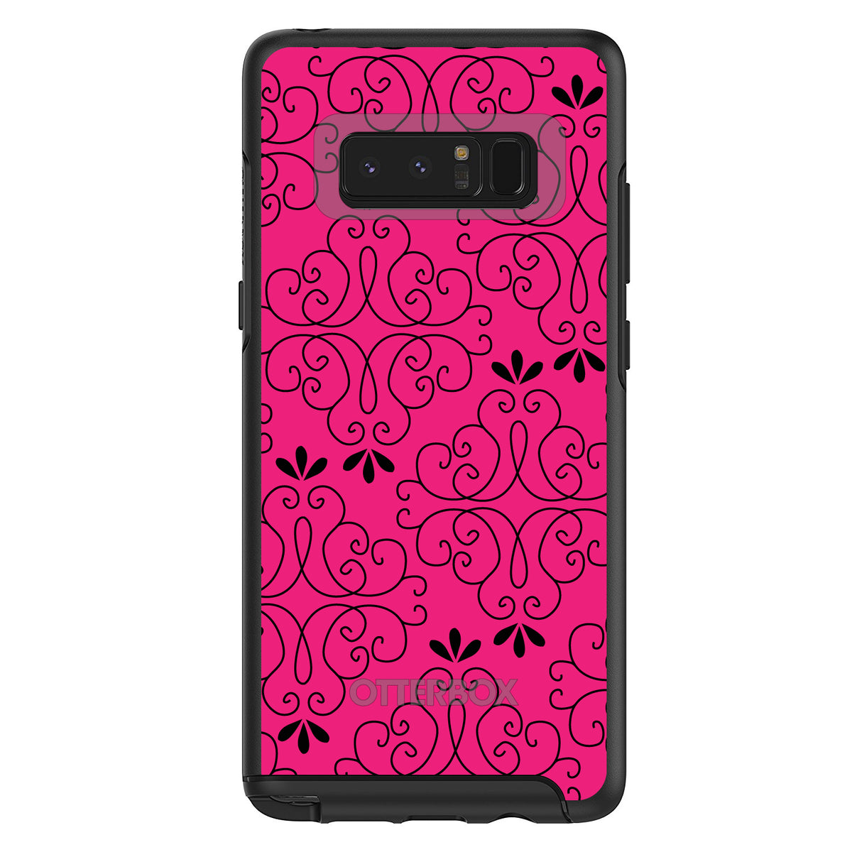 Neon Pink Black Floral Pattern OtterBox Symmetry Case for iPhone & Galaxy, view 14