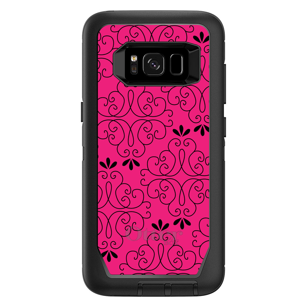 Neon Pink Black Floral Pattern OtterBox Defender Case for iPhone & Galaxy, view 12