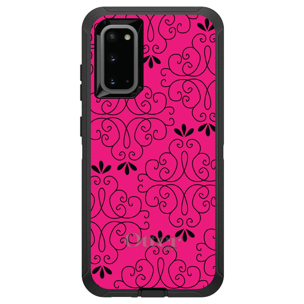 Neon Pink Black Floral Pattern OtterBox Defender Case for iPhone & Galaxy, view 8