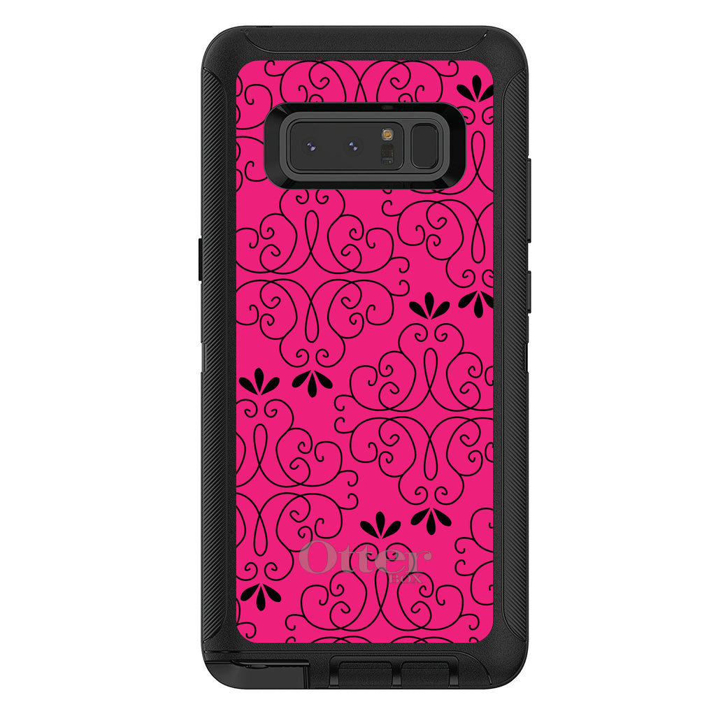 Neon Pink Black Floral Pattern OtterBox Defender Case for iPhone & Galaxy, view 17