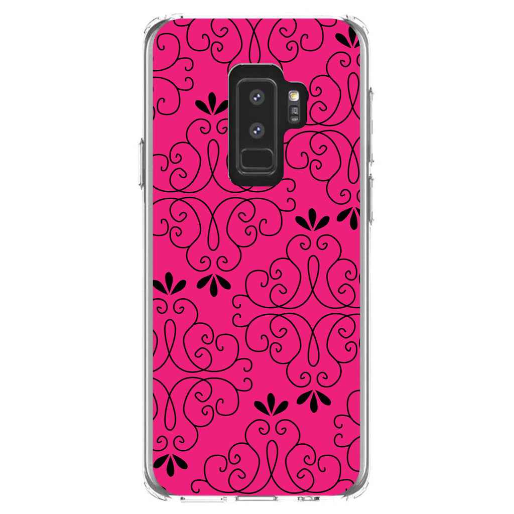 Neon Pink Black Floral Pattern Clear Shockproof iPhone Case, view 20
