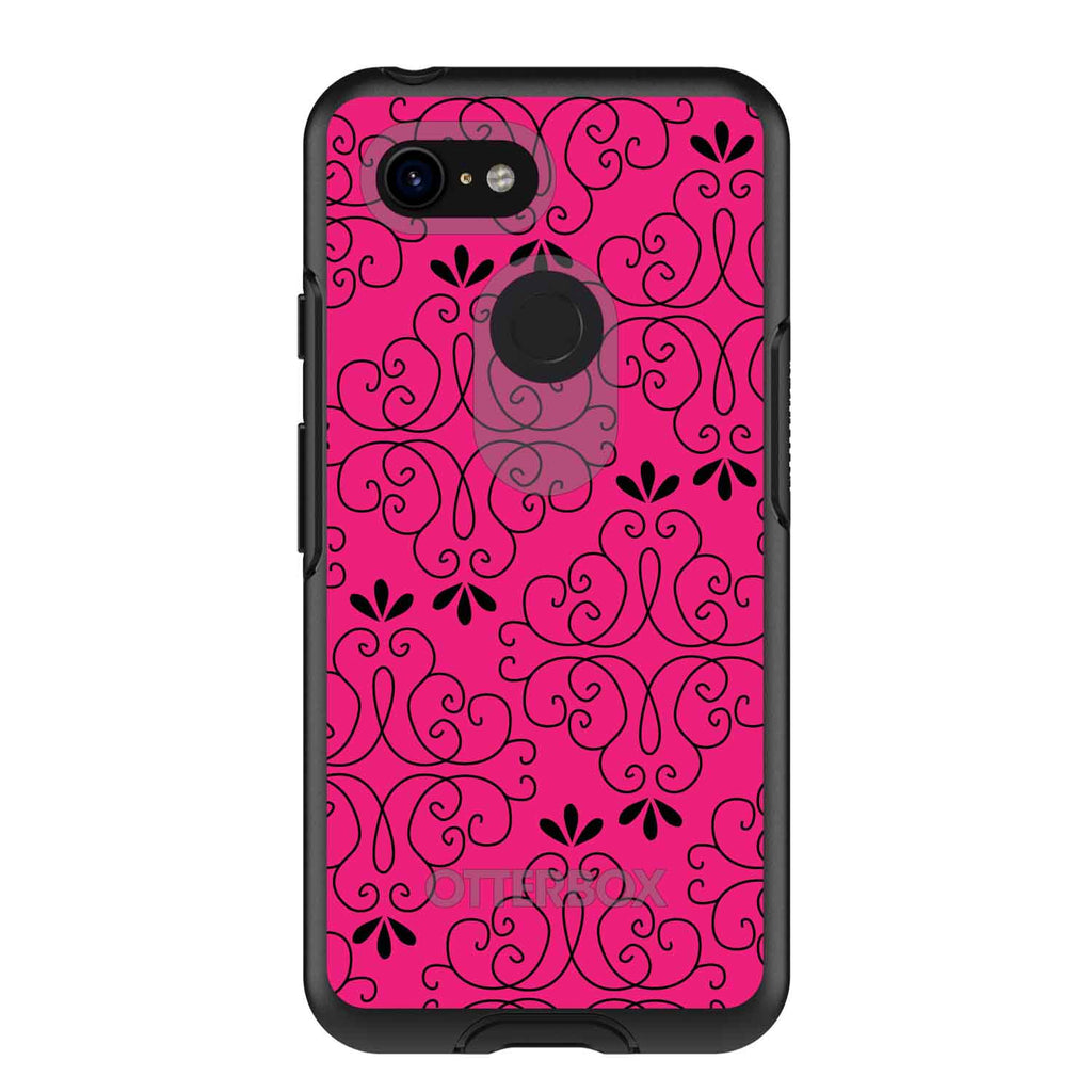 Neon Pink Black Floral Pattern OtterBox Symmetry Case for iPhone & Galaxy, view 15