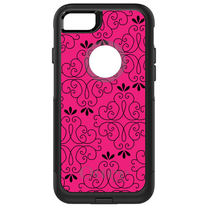 DistinctInk OtterBox Commuter Series Case for Apple iPhone or Samsung Galaxy - Neon Pink Black Floral Pattern