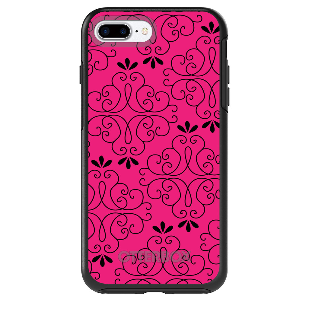 Neon Pink Black Floral Pattern OtterBox Symmetry Case for iPhone & Galaxy, view 2