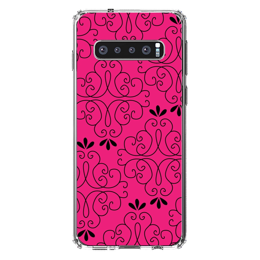 Neon Pink Black Floral Pattern Clear Shockproof iPhone Case, view 16