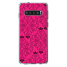 DistinctInk® Clear Shockproof Hybrid Case for Apple iPhone / Samsung Galaxy / Google Pixel - Neon Pink Black Floral Pattern