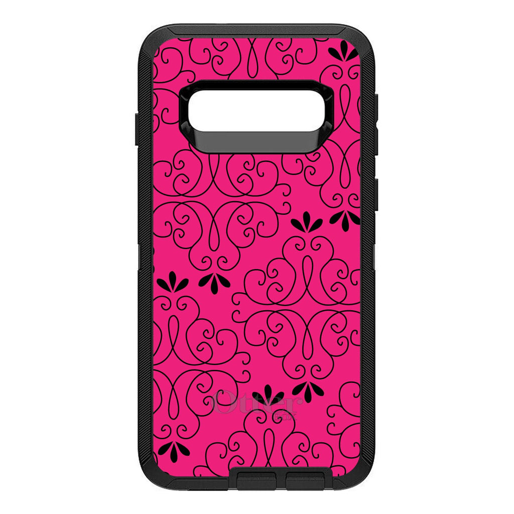 Neon Pink Black Floral Pattern OtterBox Defender Case for iPhone & Galaxy, view 9
