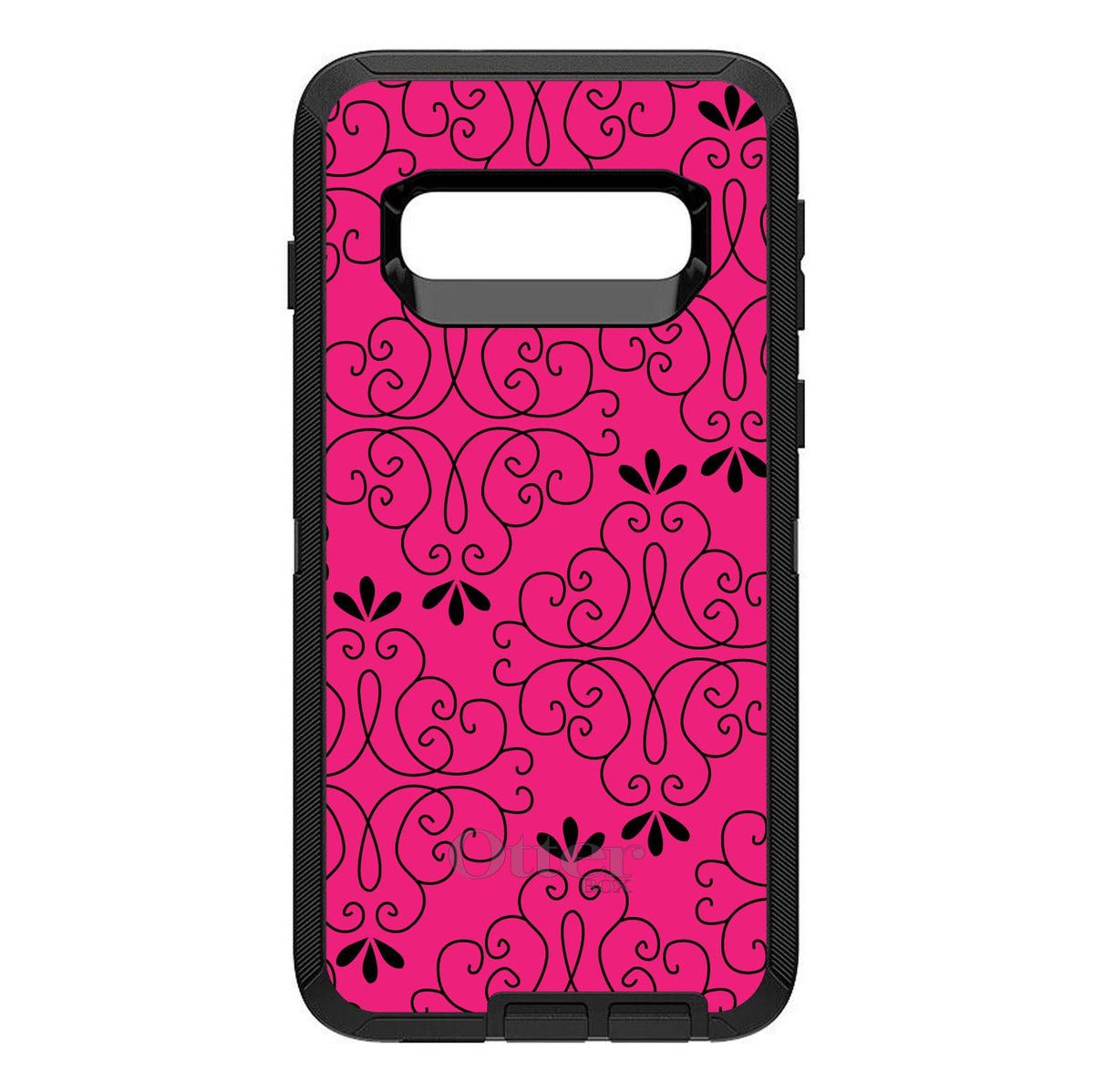 Neon Pink Black Floral Pattern OtterBox Defender Case for iPhone & Galaxy, view 9