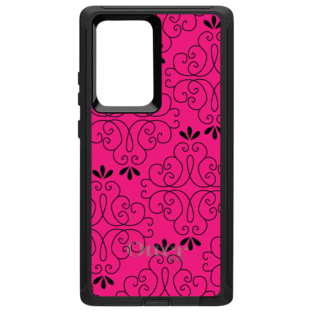 Neon Pink Black Floral Pattern OtterBox Defender Case for iPhone & Galaxy, view 13