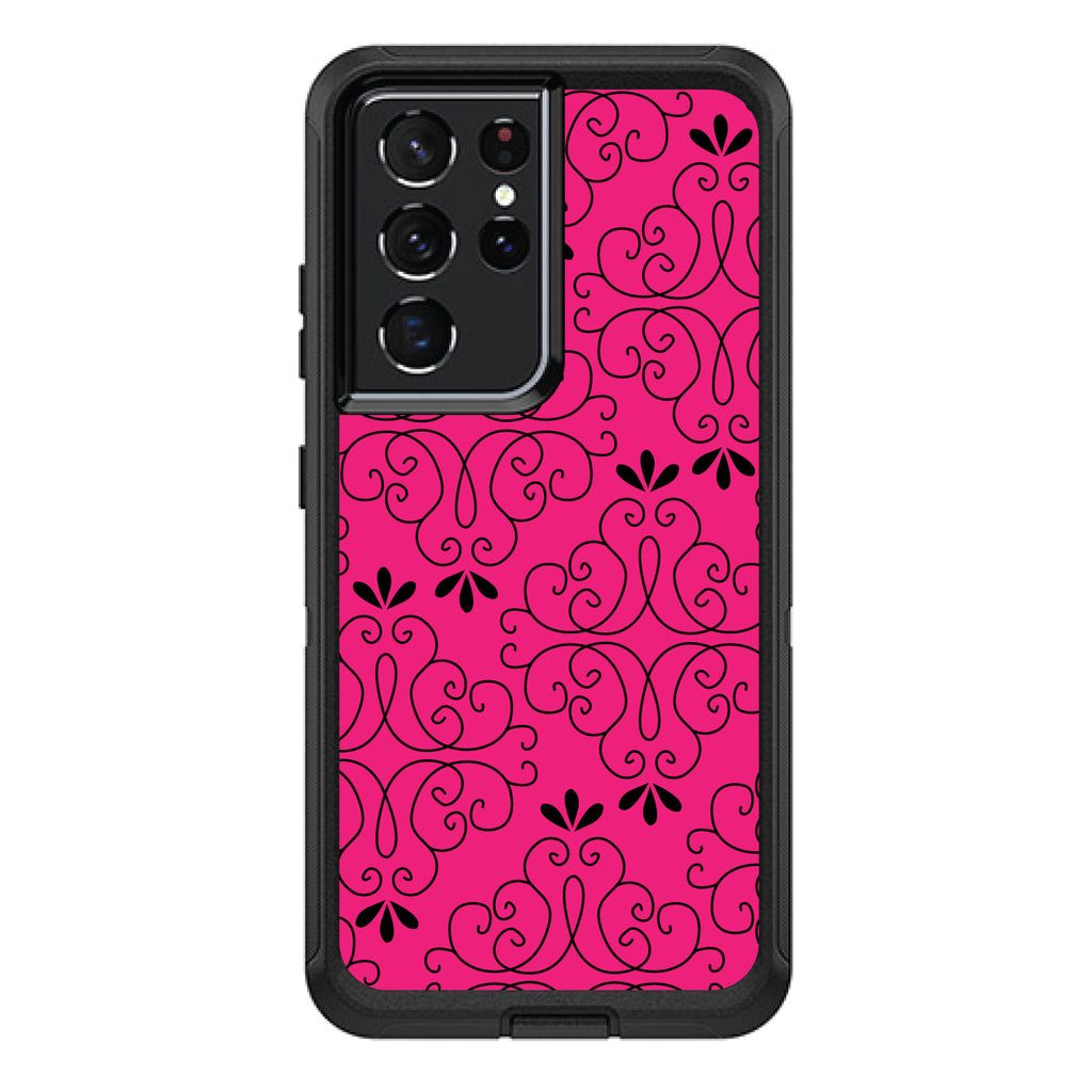 Neon Pink Black Floral Pattern OtterBox Defender Case for iPhone & Galaxy, view 7