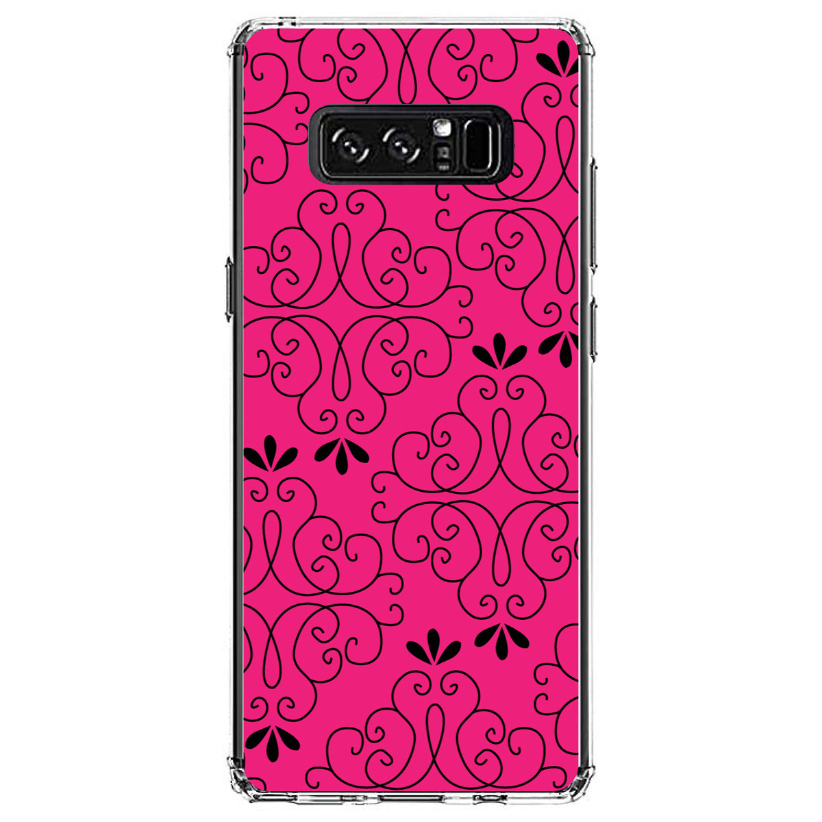 Neon Pink Black Floral Pattern Clear Shockproof iPhone Case, view 12