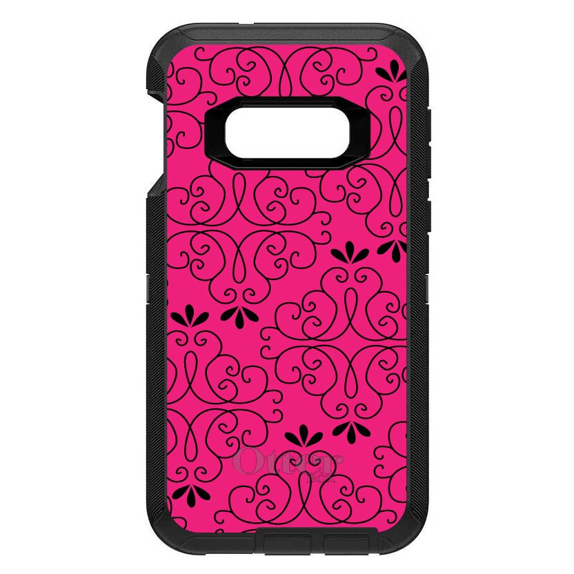 Neon Pink Black Floral Pattern OtterBox Defender Case for iPhone & Galaxy, view 10