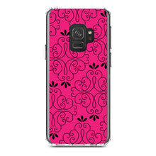 DistinctInk® Clear Shockproof Hybrid Case for Apple iPhone / Samsung Galaxy / Google Pixel - Neon Pink Black Floral Pattern