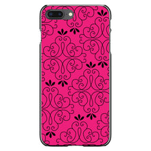 DistinctInk® Hard Plastic Snap-On Case for Apple iPhone or Samsung Galaxy - Neon Pink Black Floral Pattern