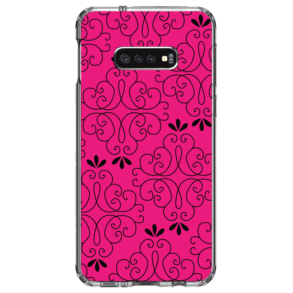Neon Pink Black Floral Pattern Clear Shockproof iPhone Case, view 18