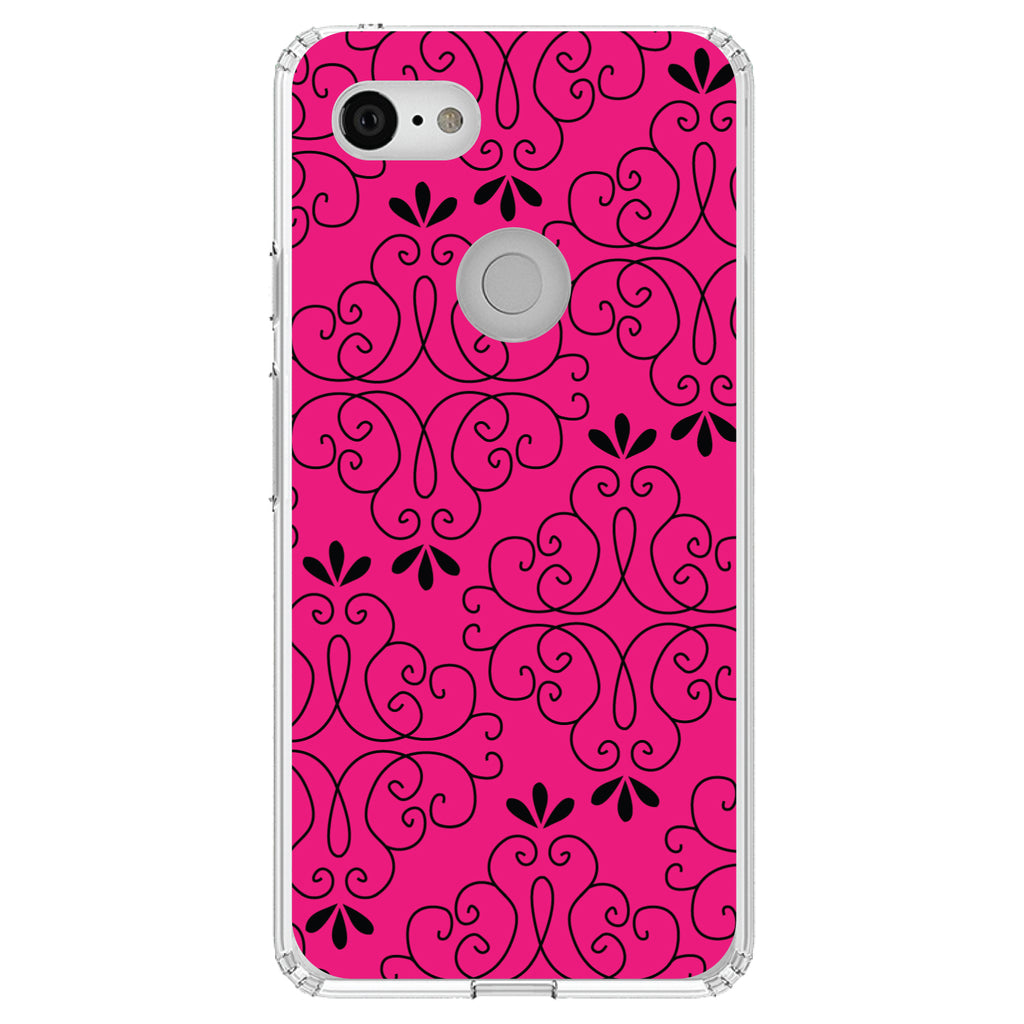Neon Pink Black Floral Pattern Clear Shockproof iPhone Case, view 22