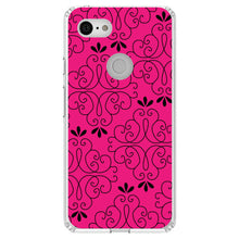 DistinctInk® Clear Shockproof Hybrid Case for Apple iPhone / Samsung Galaxy / Google Pixel - Neon Pink Black Floral Pattern