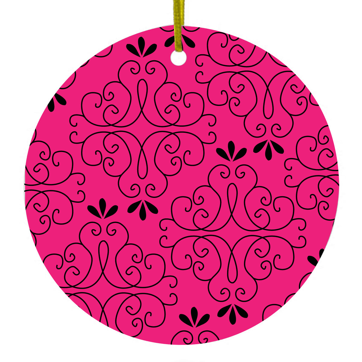Neon Pink Black Floral Pattern Ceramic Ornament