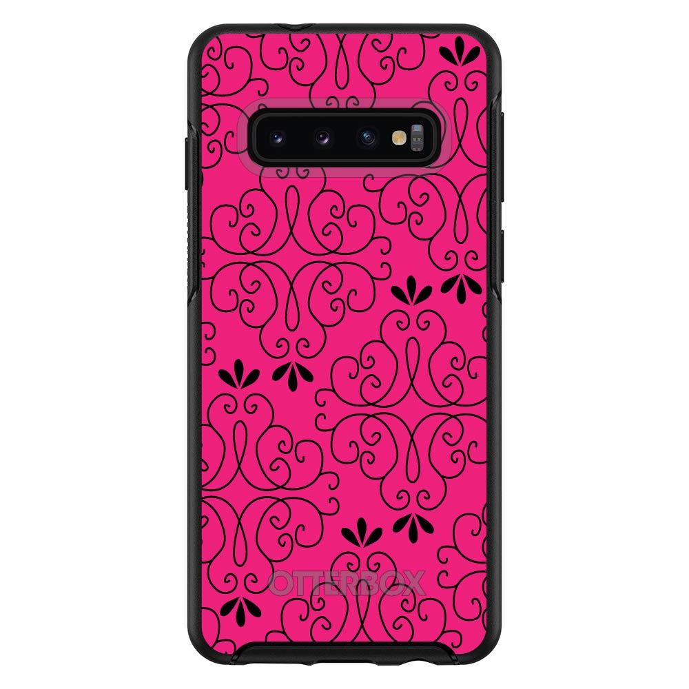 Neon Pink Black Floral Pattern OtterBox Symmetry Case for iPhone & Galaxy, view 6