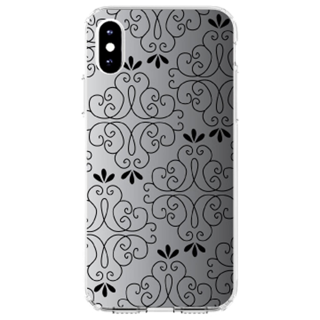 Black White Fade Black Floral Pattern Clear Shockproof iPhone Case, view 2