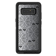 DistinctInk™ OtterBox Defender Series Case for Apple iPhone / Samsung Galaxy / Google Pixel - Black White Fade Black Floral Pattern