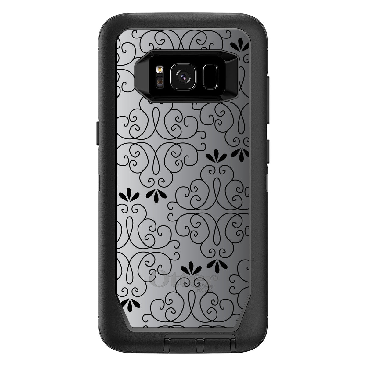 Black White Fade Black Floral Pattern OtterBox Defender Case for iPhone & Galaxy, view 12