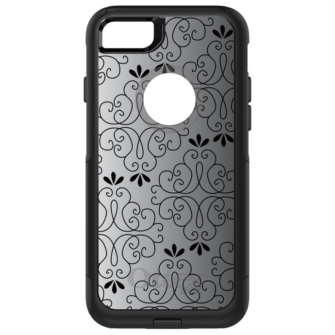 DistinctInk OtterBox Commuter Series Case for Apple iPhone or Samsung Galaxy - Black White Fade Black Floral Pattern