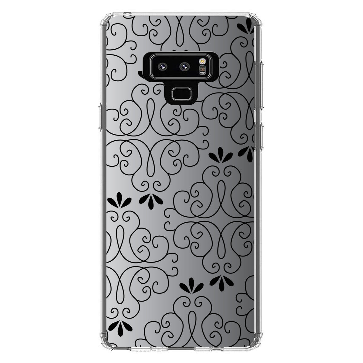 Black White Fade Black Floral Pattern Clear Shockproof iPhone Case, view 11