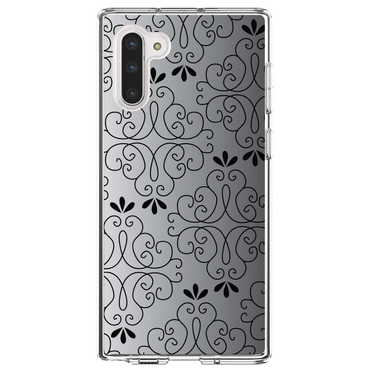 Black White Fade Black Floral Pattern Clear Shockproof iPhone Case, view 9