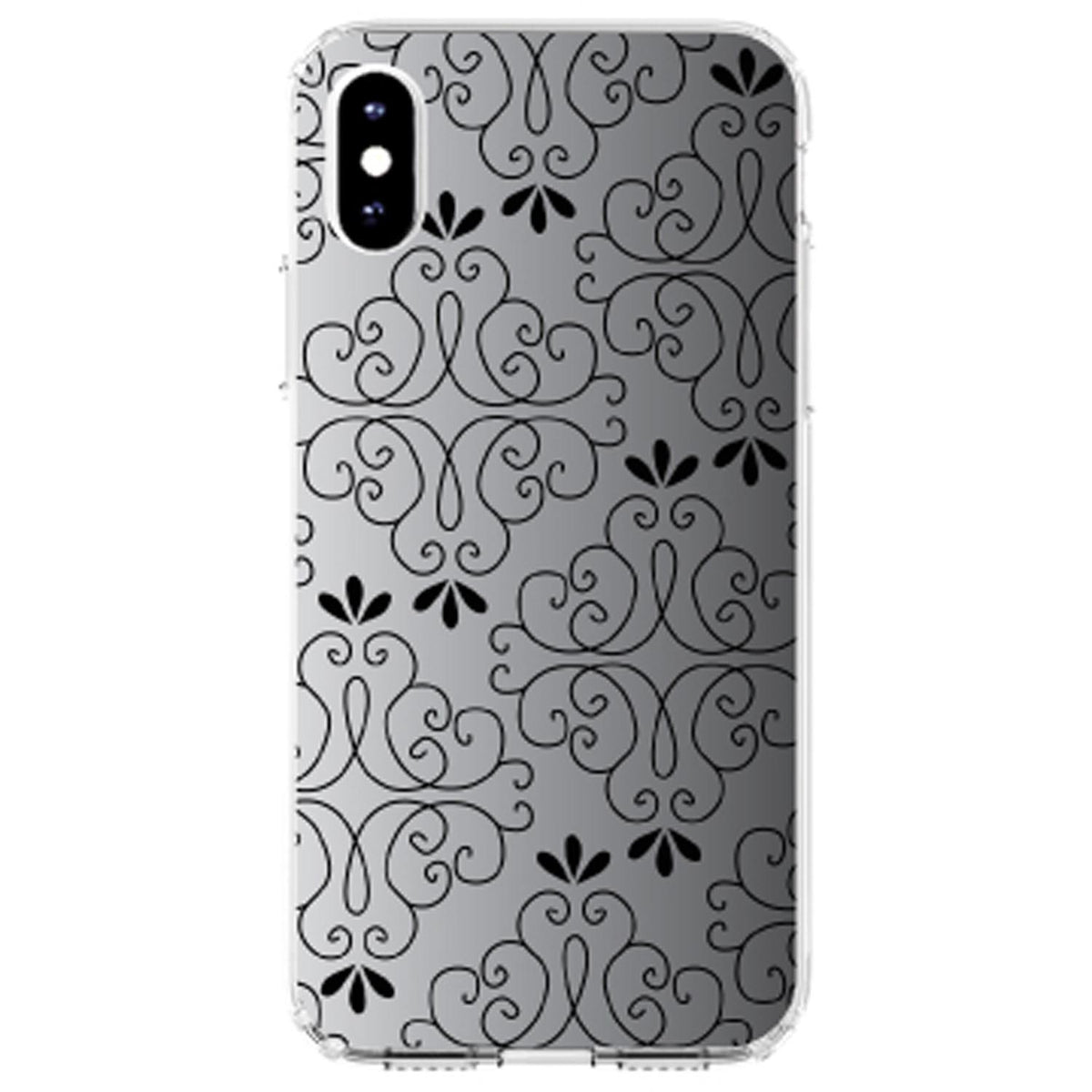 Black White Fade Black Floral Pattern Clear Shockproof iPhone Case, view 4