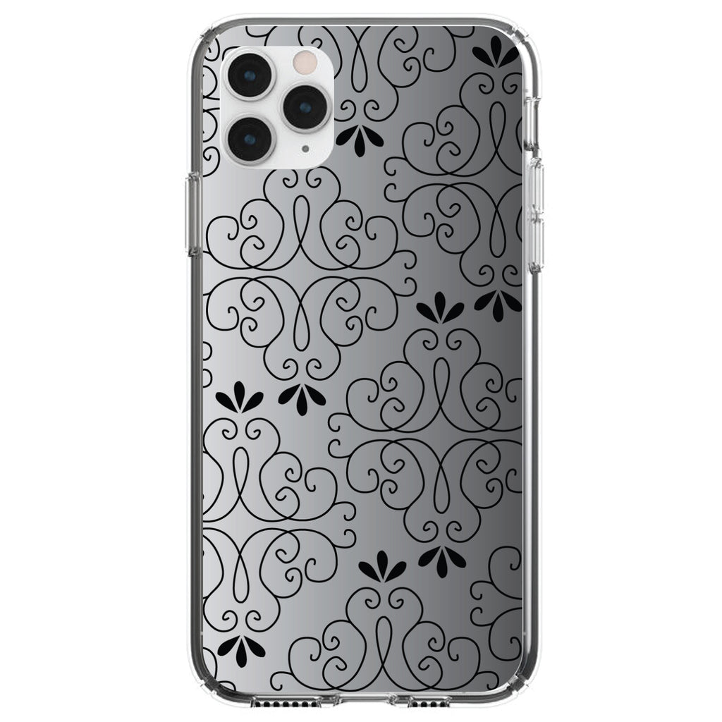 Black White Fade Black Floral Pattern Clear Shockproof iPhone Case