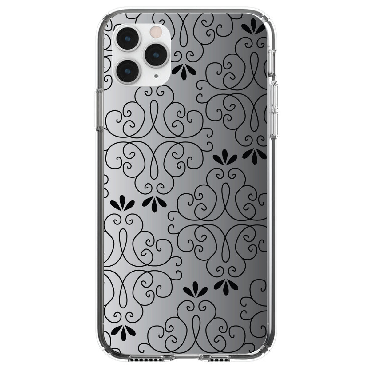 Black White Fade Black Floral Pattern Clear Shockproof iPhone Case