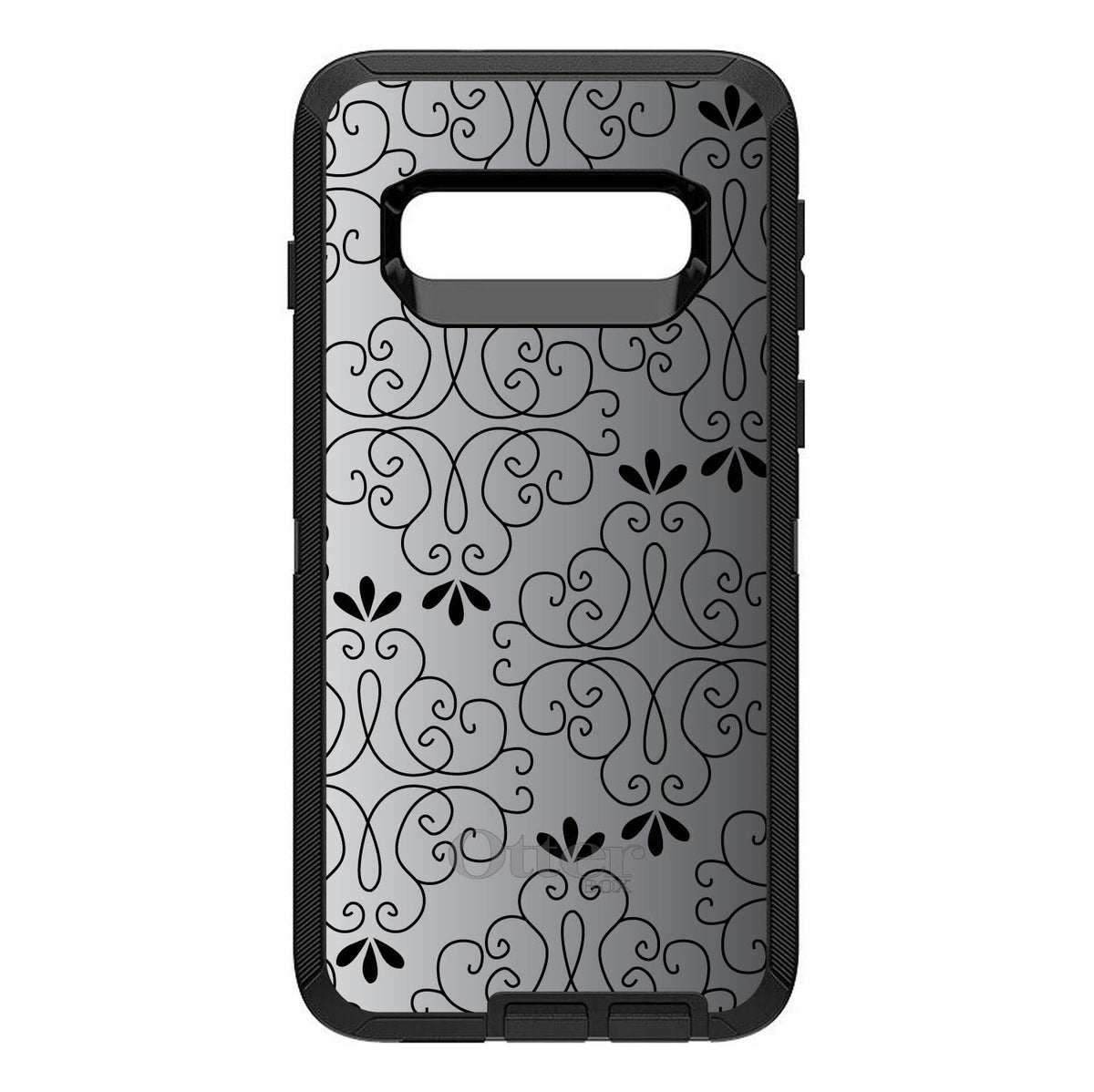 Black White Fade Black Floral Pattern OtterBox Defender Case for iPhone & Galaxy, view 9