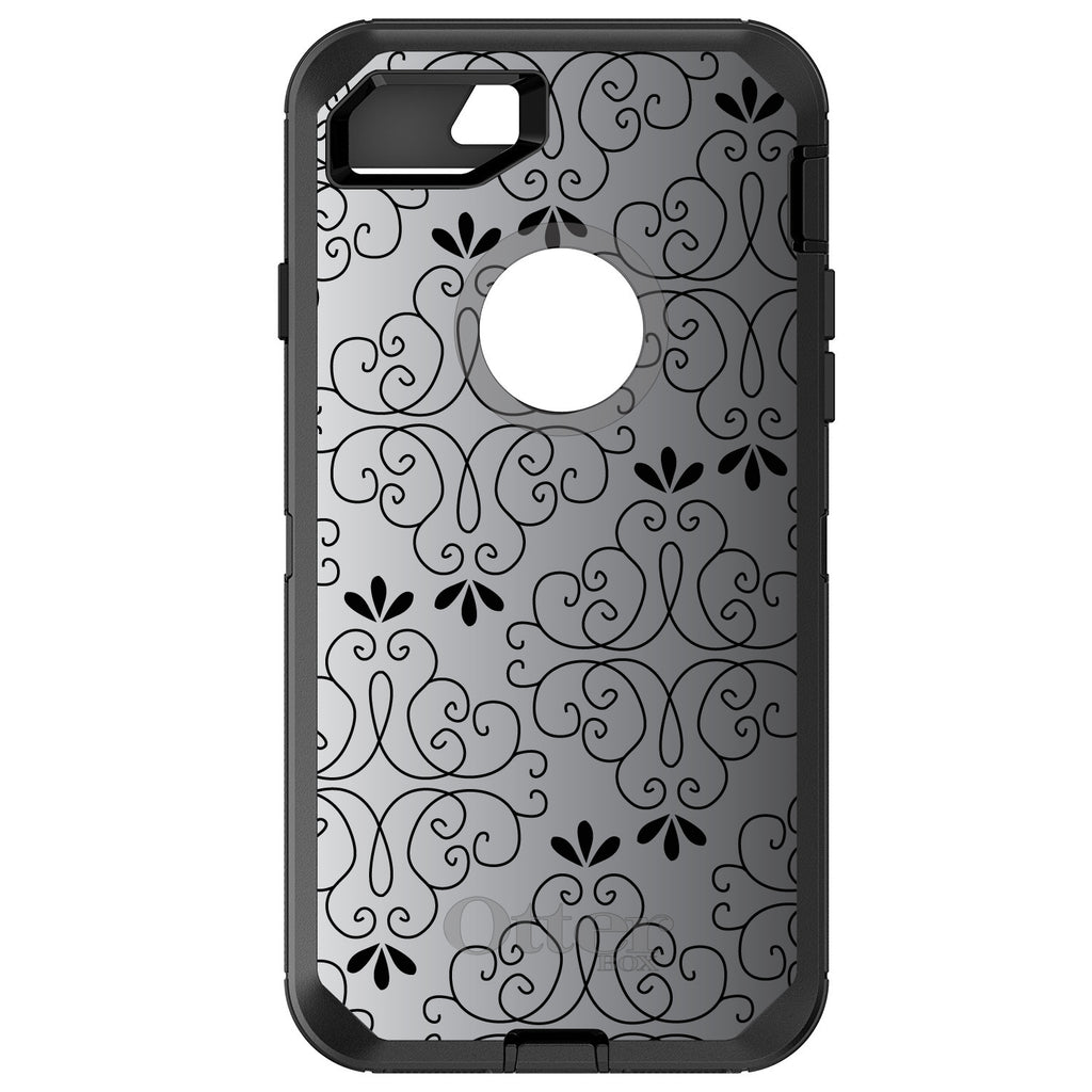 Black White Fade Black Floral Pattern OtterBox Defender Case for iPhone & Galaxy