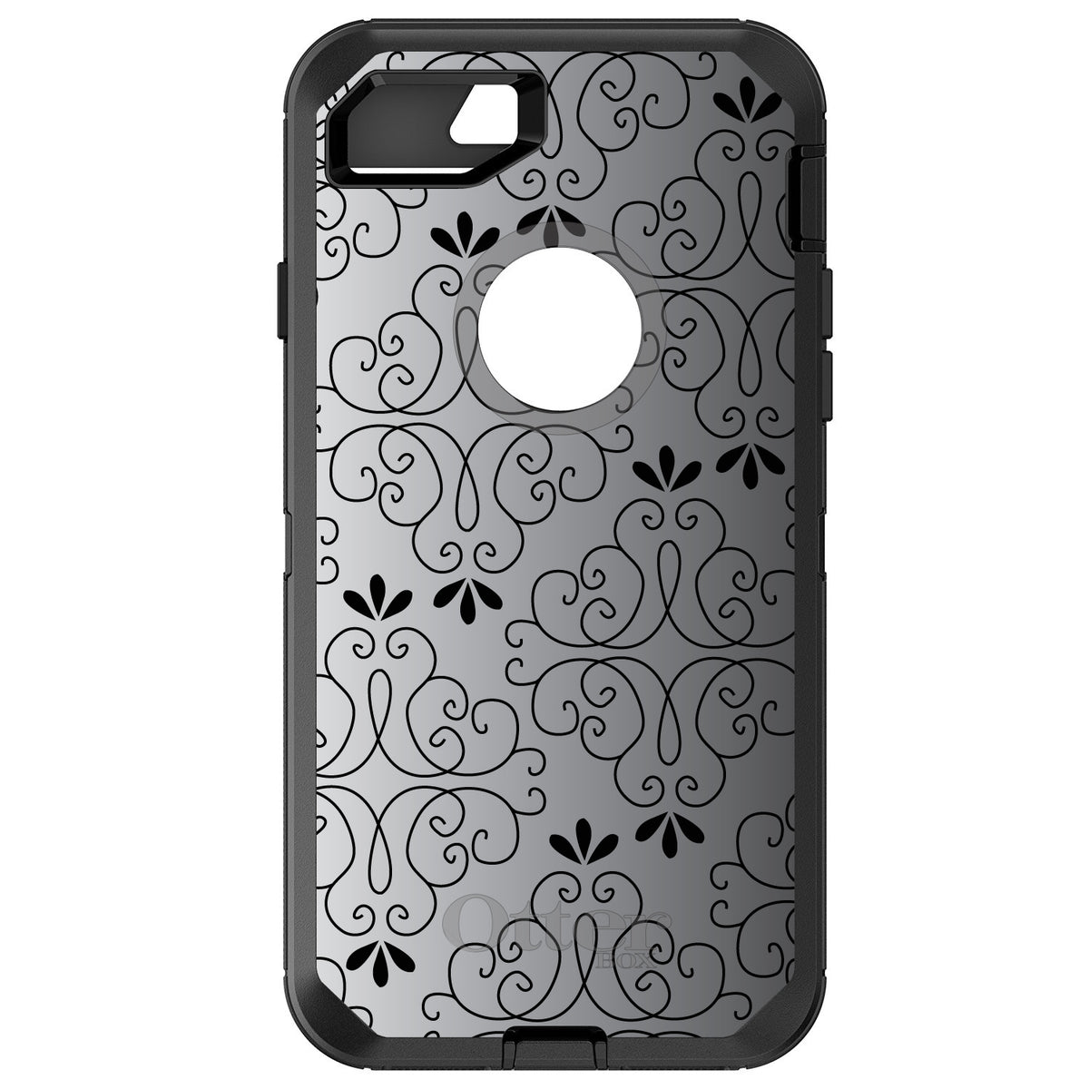Black White Fade Black Floral Pattern OtterBox Defender Case for iPhone & Galaxy
