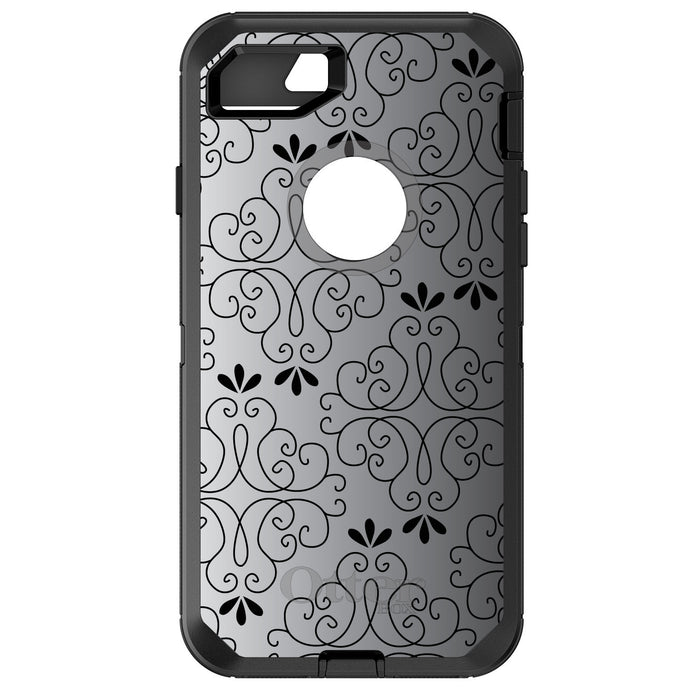 DistinctInk™ OtterBox Defender Series Case for Apple iPhone / Samsung Galaxy / Google Pixel - Black White Fade Black Floral Pattern