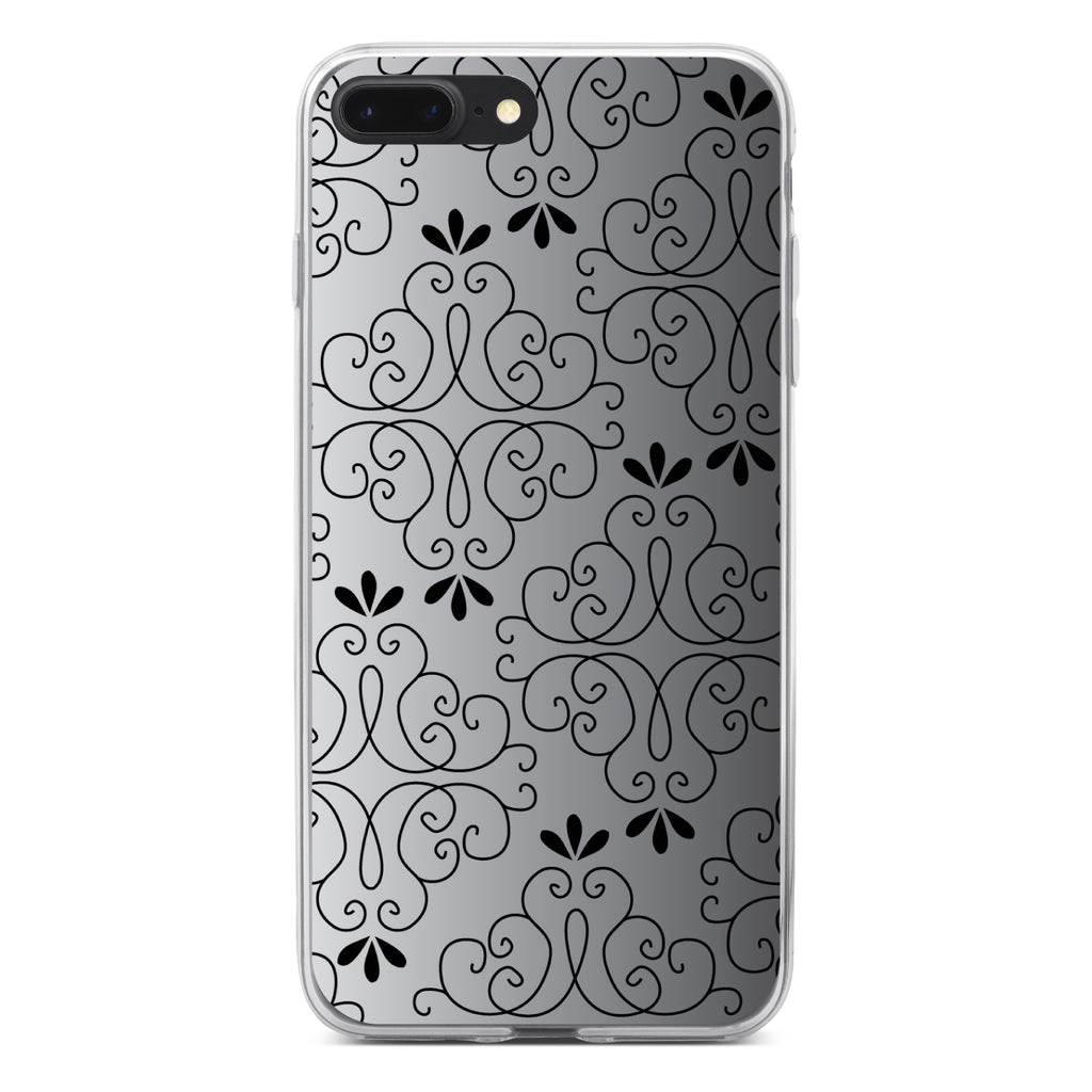 Black White Fade Black Floral Pattern Clear Shockproof iPhone Case, view 6